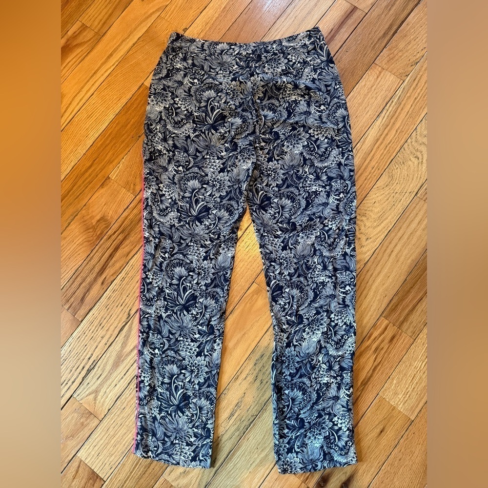 Sandro Paris Blue Floral Pants Viscose High Rise Ankle Pockets Women’s Sz 36 - Picture 4 of 13